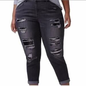 Lane Bryant Size 22 Sequin Backed Low Rise Girlfriend Jeans Black Charcoal Wash